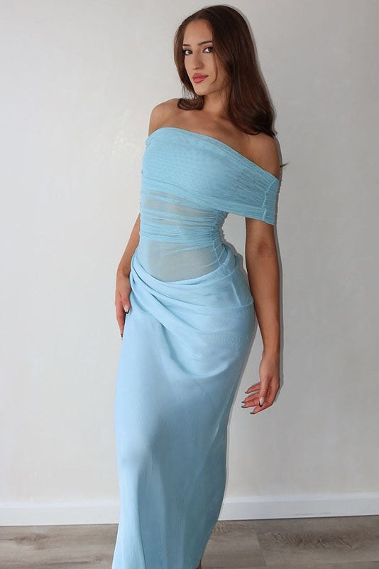 Sheer Mesh Off-Shoulder Maxi Dress
