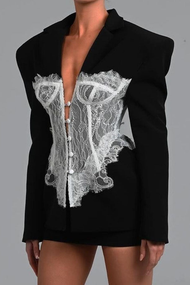 שמלת מקסי מתפרצת רקומה של ג'ואה תחרה גזורה