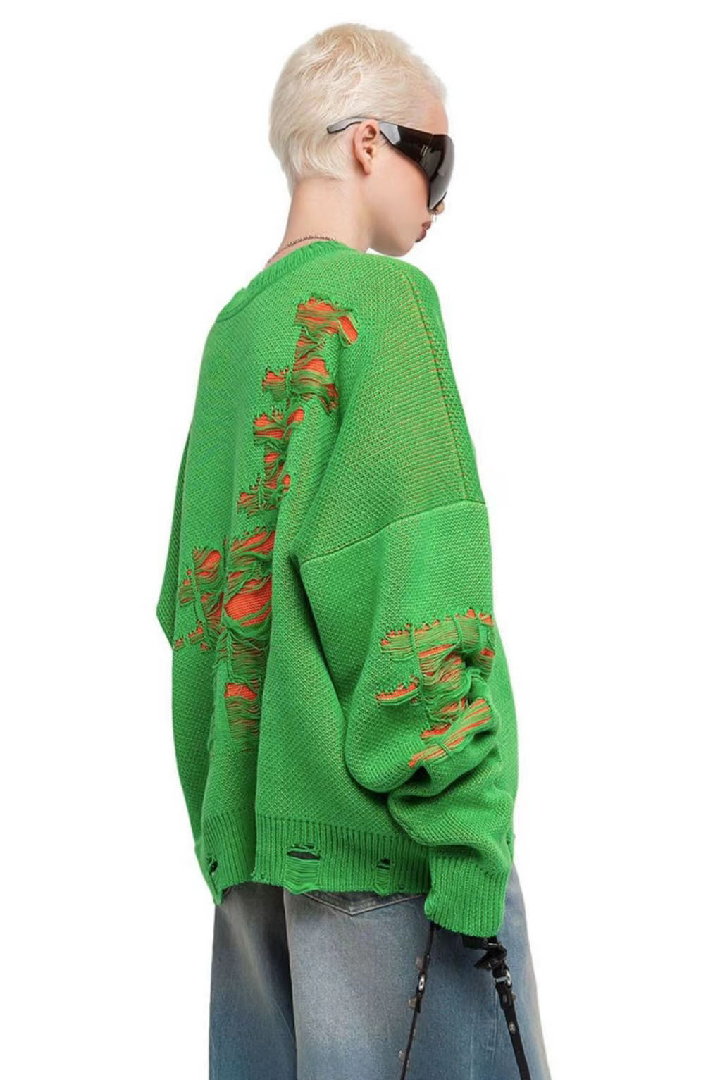 Colorblock Ripped Relaxed Sweater