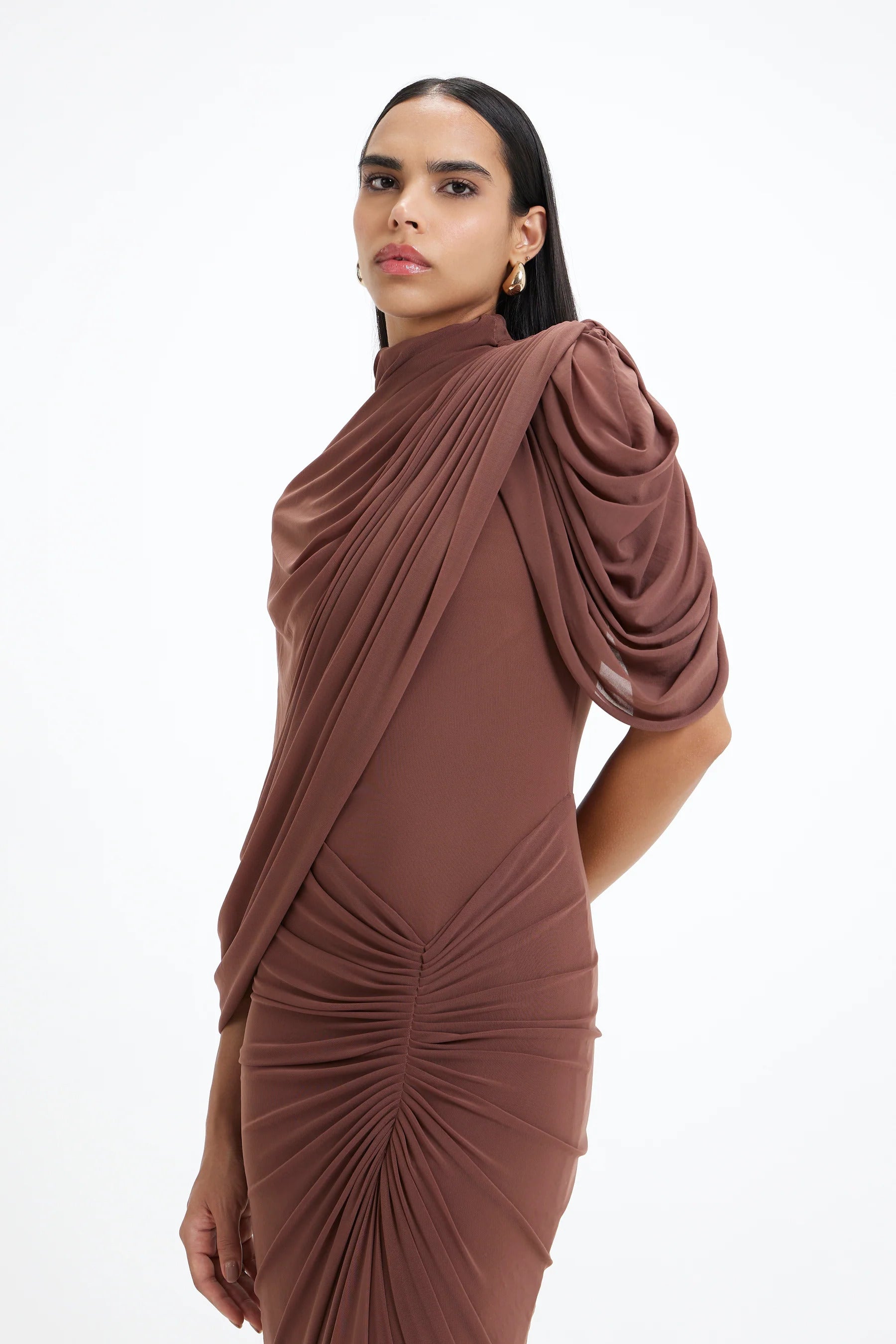 Timeless Asymmetrical Mocha Luxe Dress