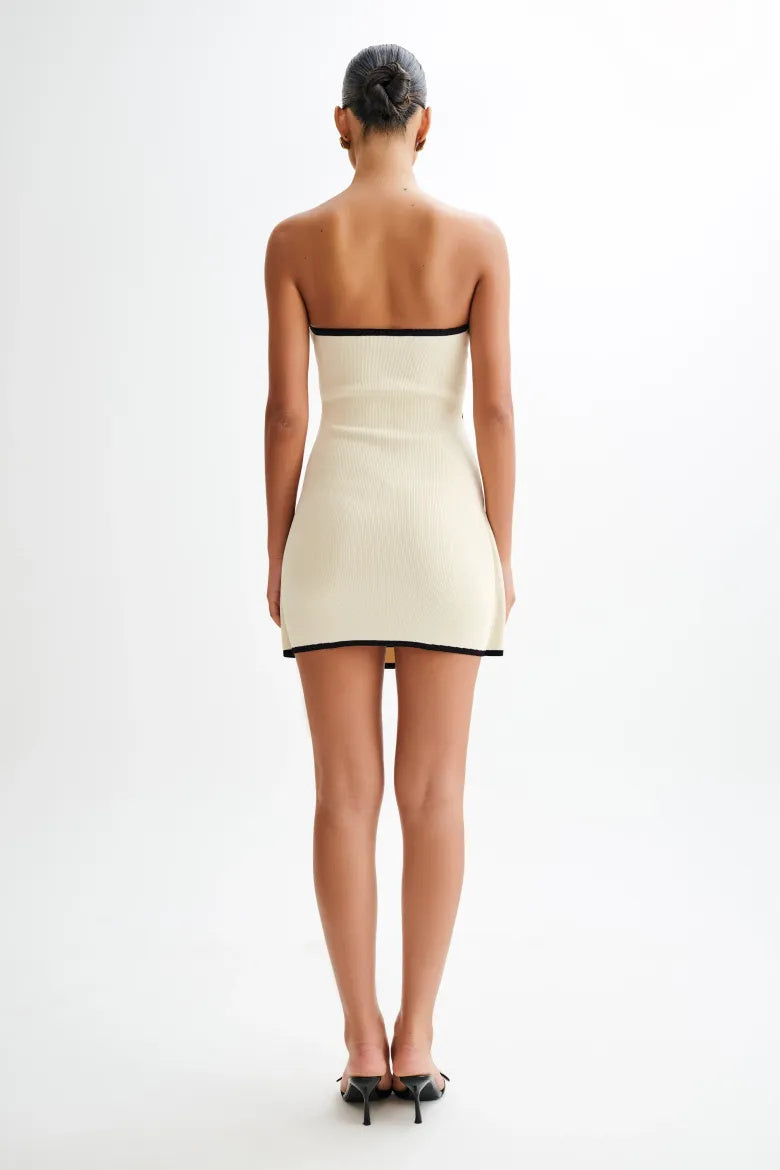 Joanna Strapless Asymmetrische Gebreide Mini Jurk