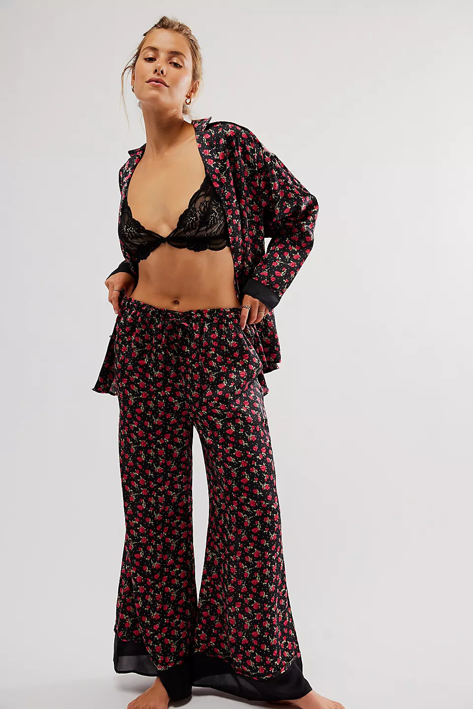 Conjunto de Pijama con Corbata de Moño de Estampado de Fiesta del Té