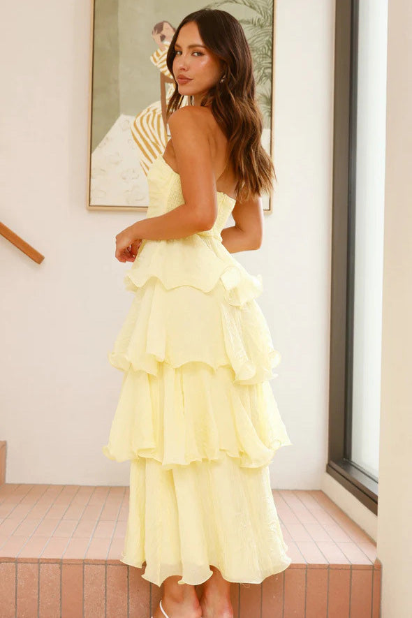 Sexy Chic Strapless Backless Tiered Midi Dress