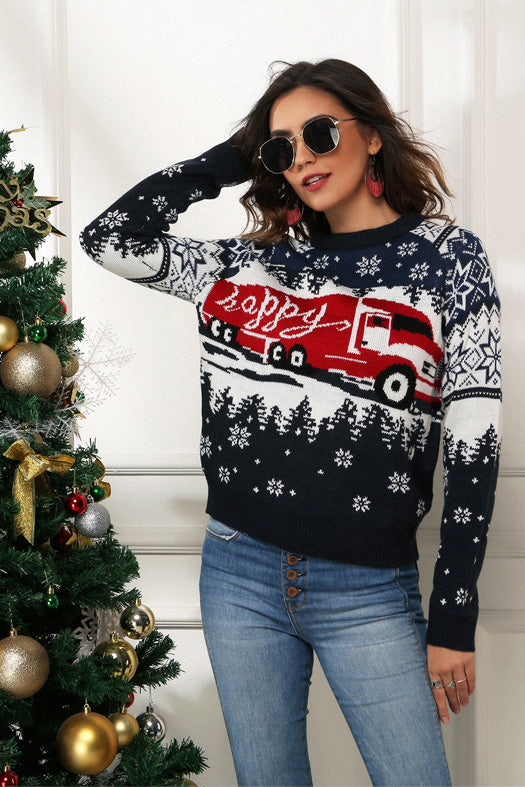 Snowflake a Camion Print Chrëschtdag Sweater