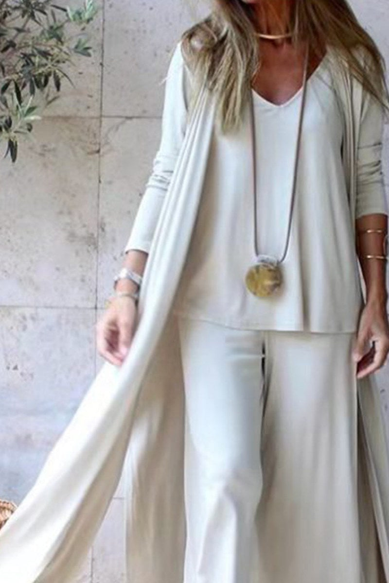 Cardigan Coat Sling Top Wide Leg Bukser 3 Stk Sæt