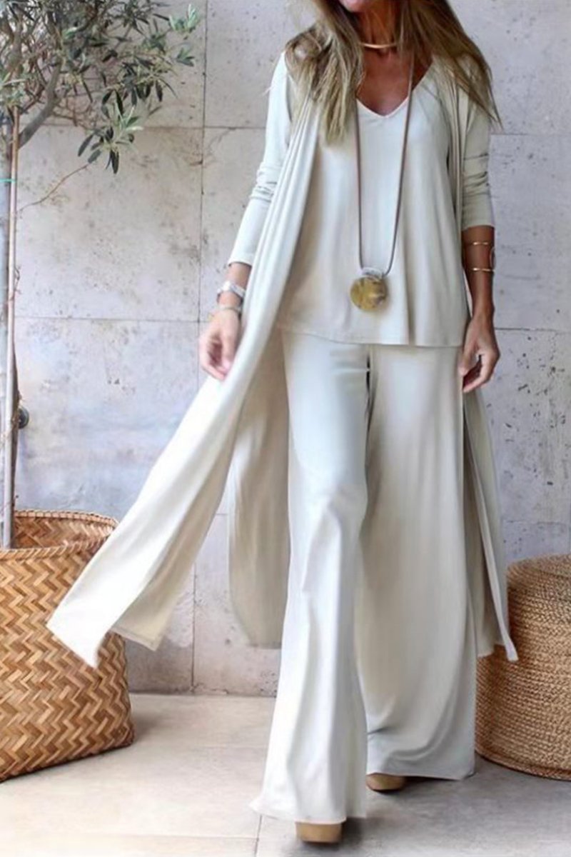 Cardigan Coat Sling Top Wide Leg Bukser 3 Stk Sæt