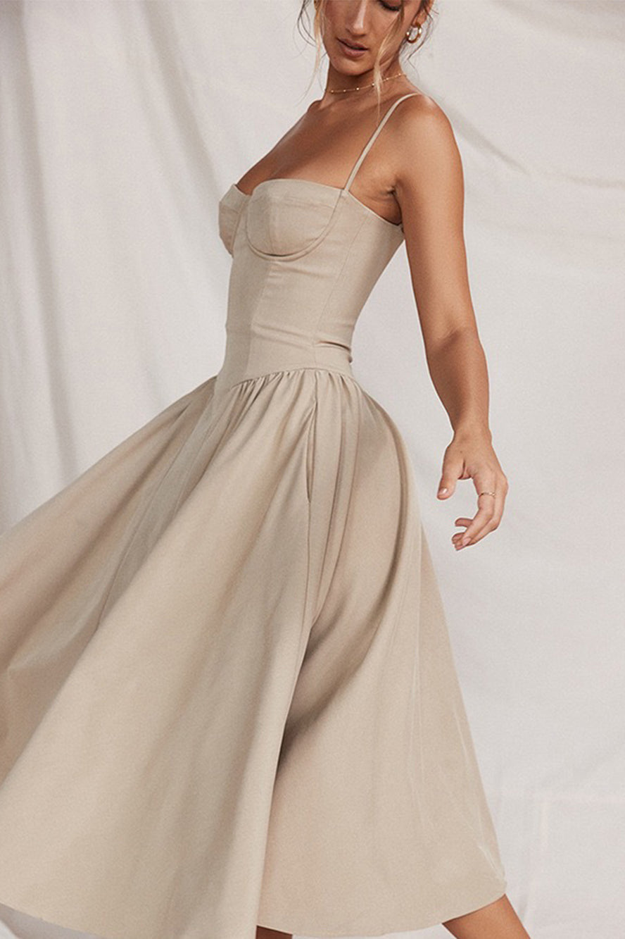 Robe mi-longue sexy à bretelles