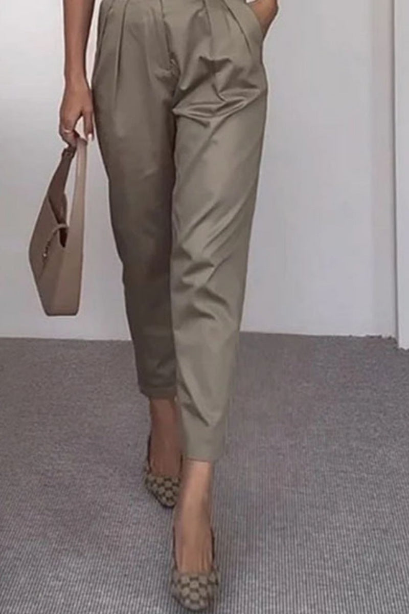 Side Pocket Belt Long Pant Set In Sage