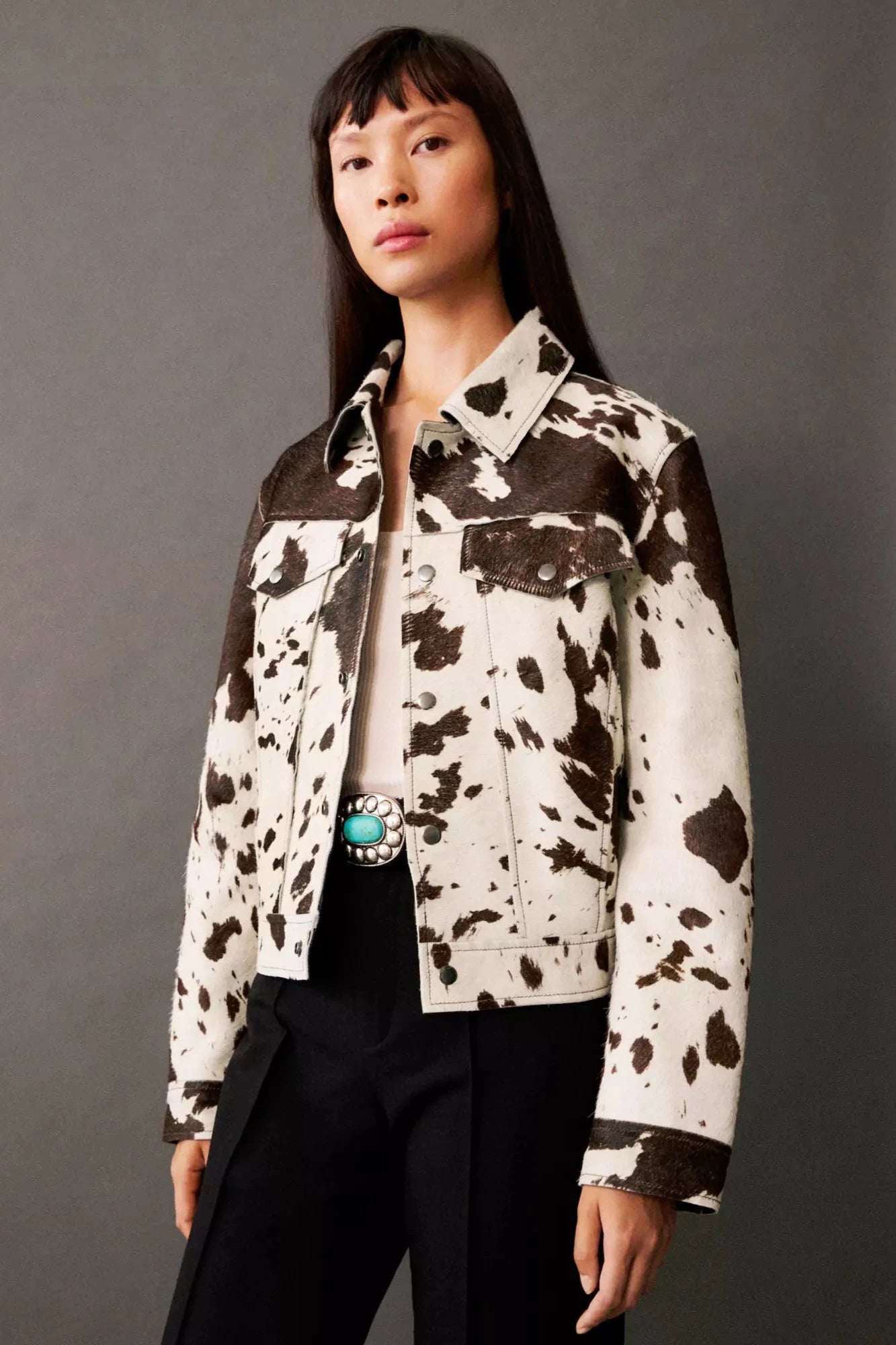 Cow Print Faux Fur Skjorta Jacka