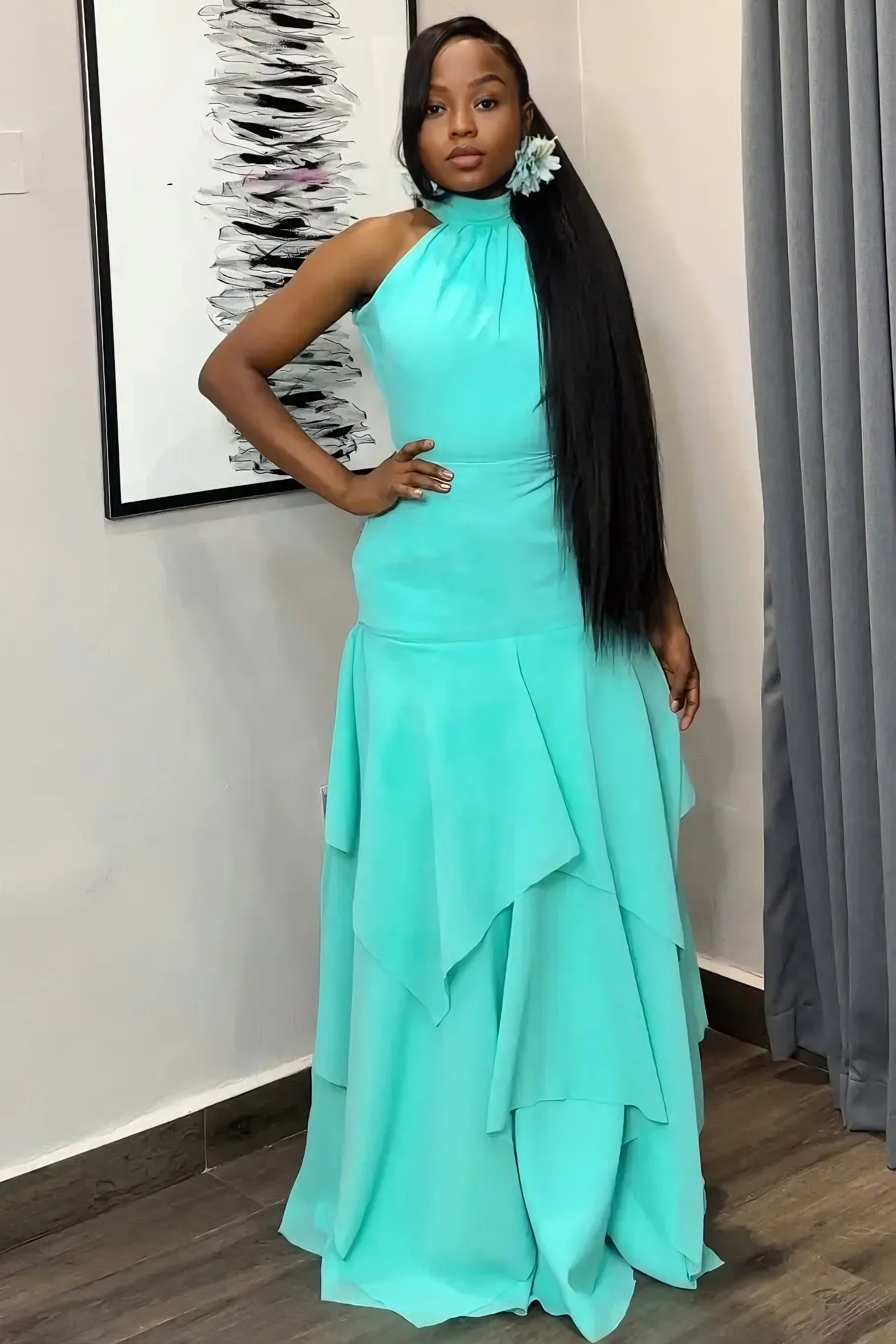 Santorini Mint Ruffle Drama Maxi Dress