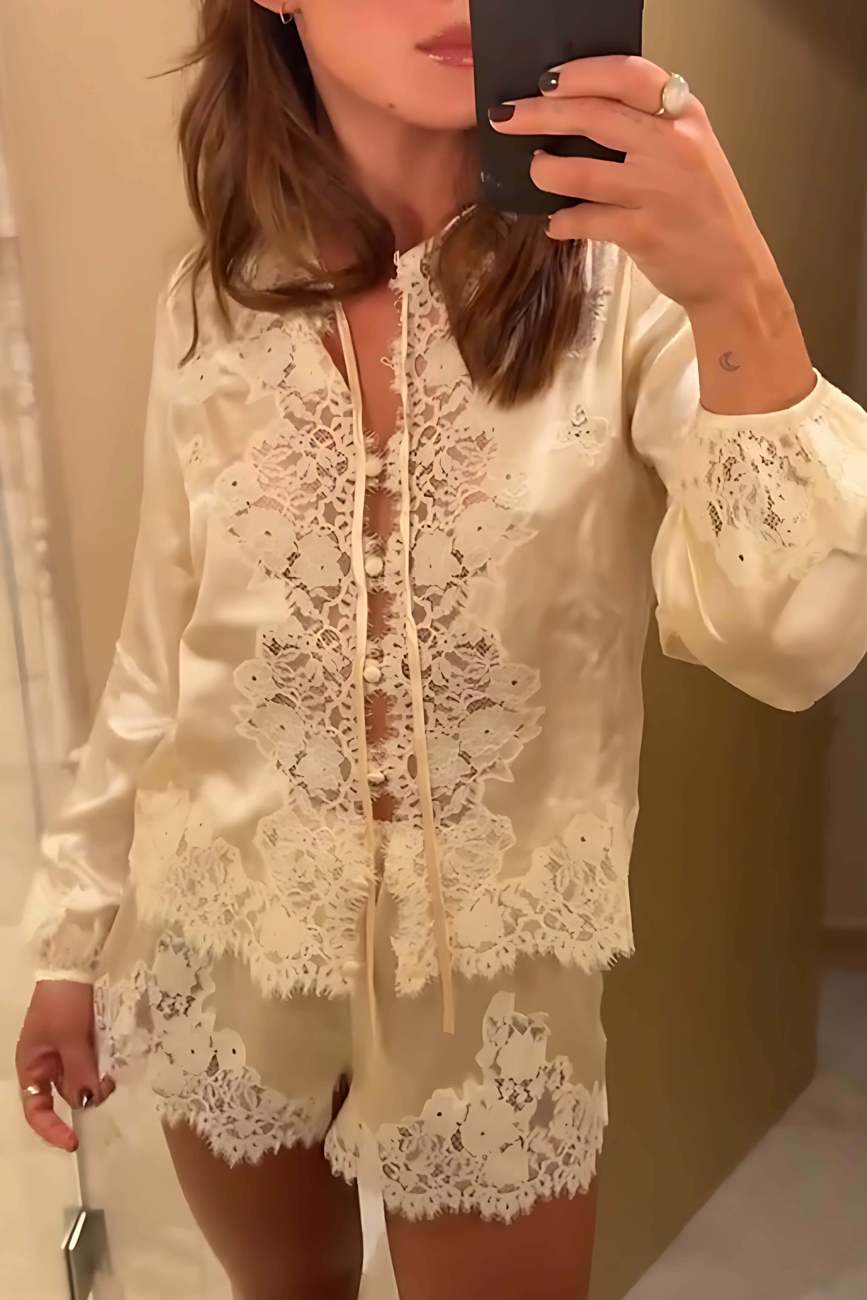 Lace Trimmed Satin Pajama Set