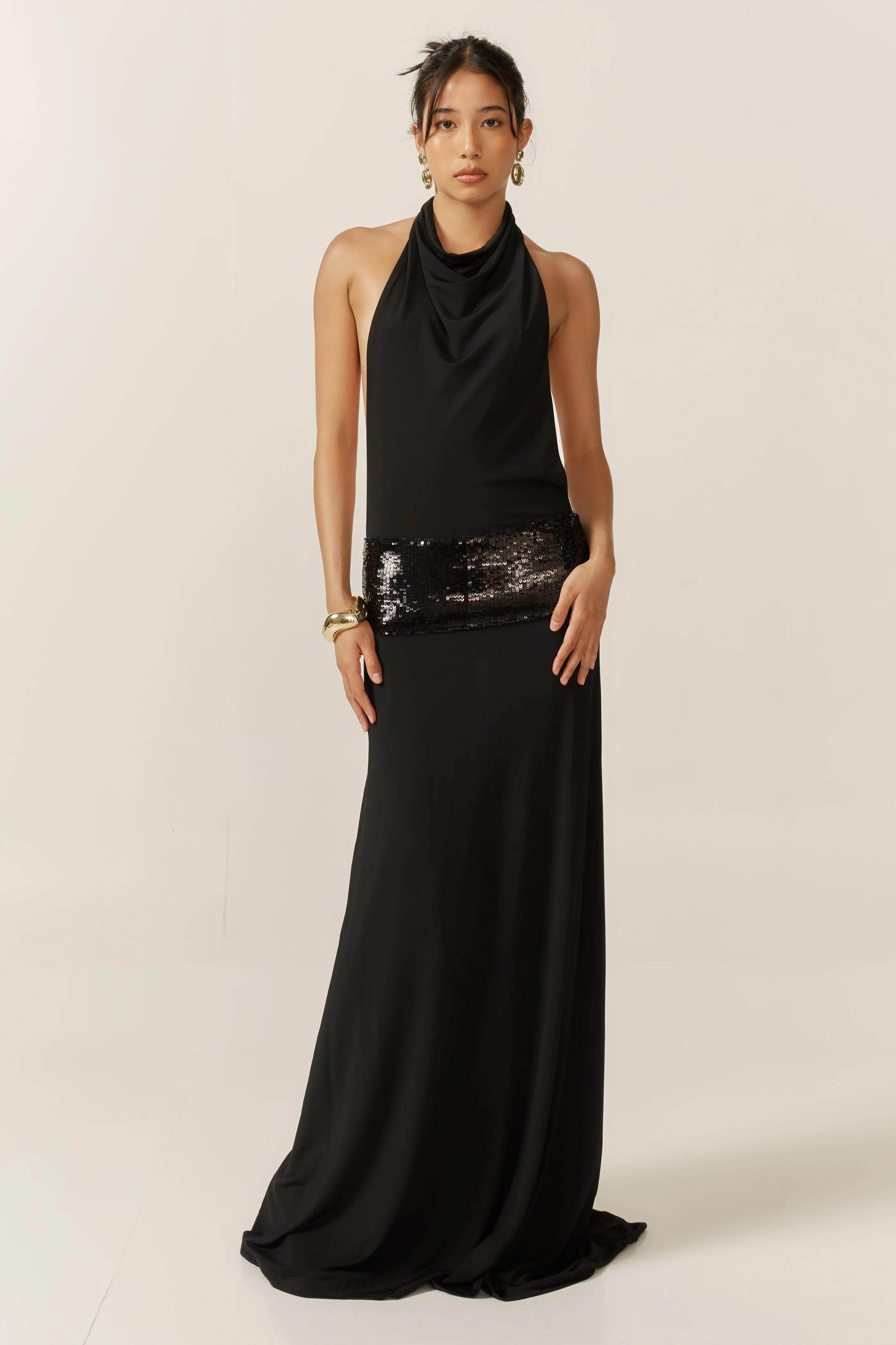 Adele Halter Black Gown