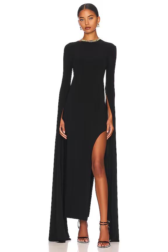 Ribbon Sleeve Wide Slit Gown