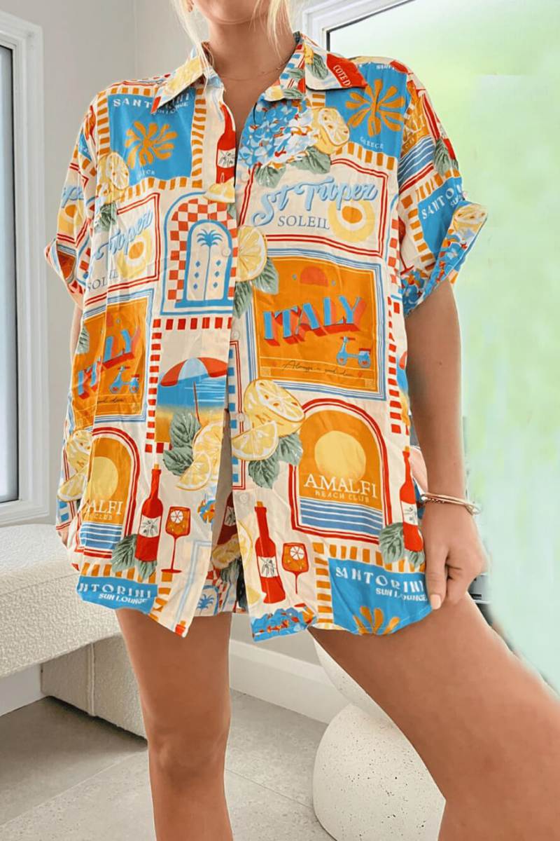 Sun Lounger Loose Printed Shirt Shorts Set