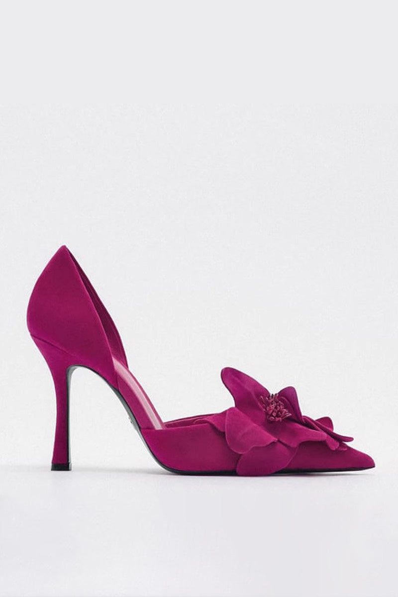 Blumenverzierte Spitz High Heels