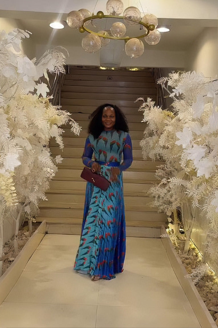 Sky Blue Parrot Swing Bodysuit Skirt Set