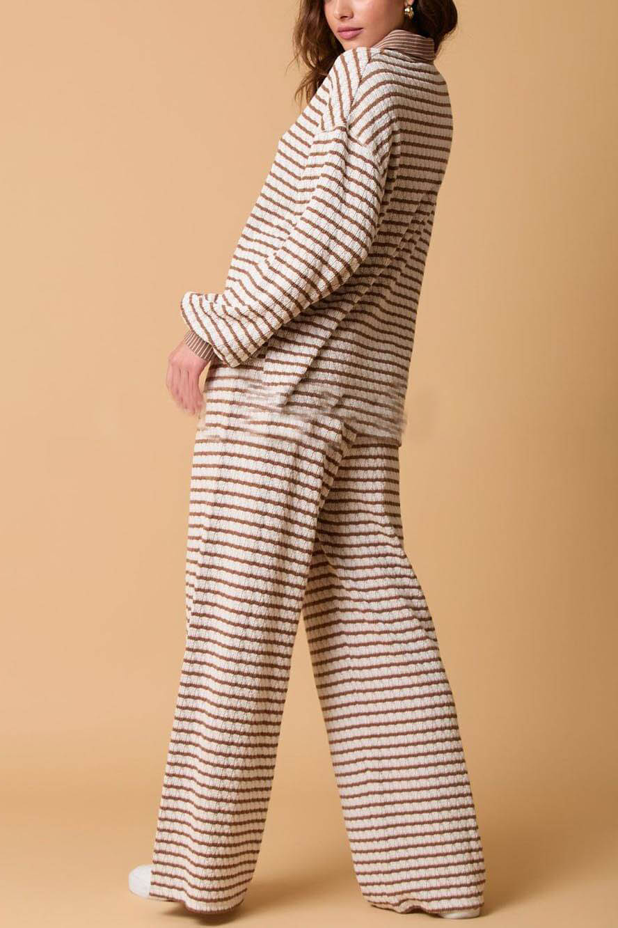 Casual Two-Color Striped Long-Sleeved Trousers Two-Piece Set