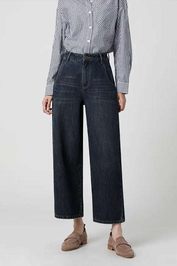 Denim-Cargohose mit hoher Taille