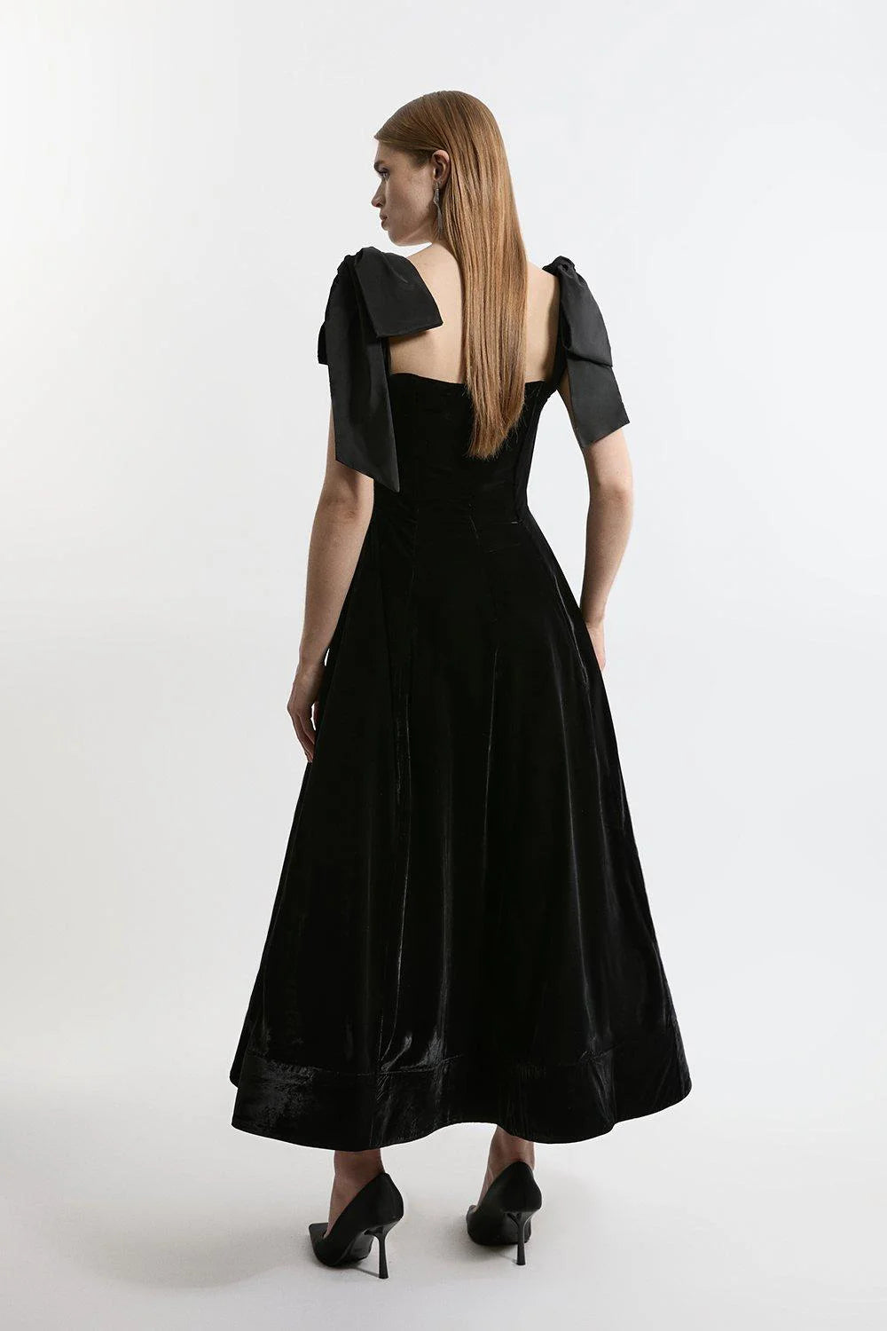 Velvet Strapless Bow Midi Dress