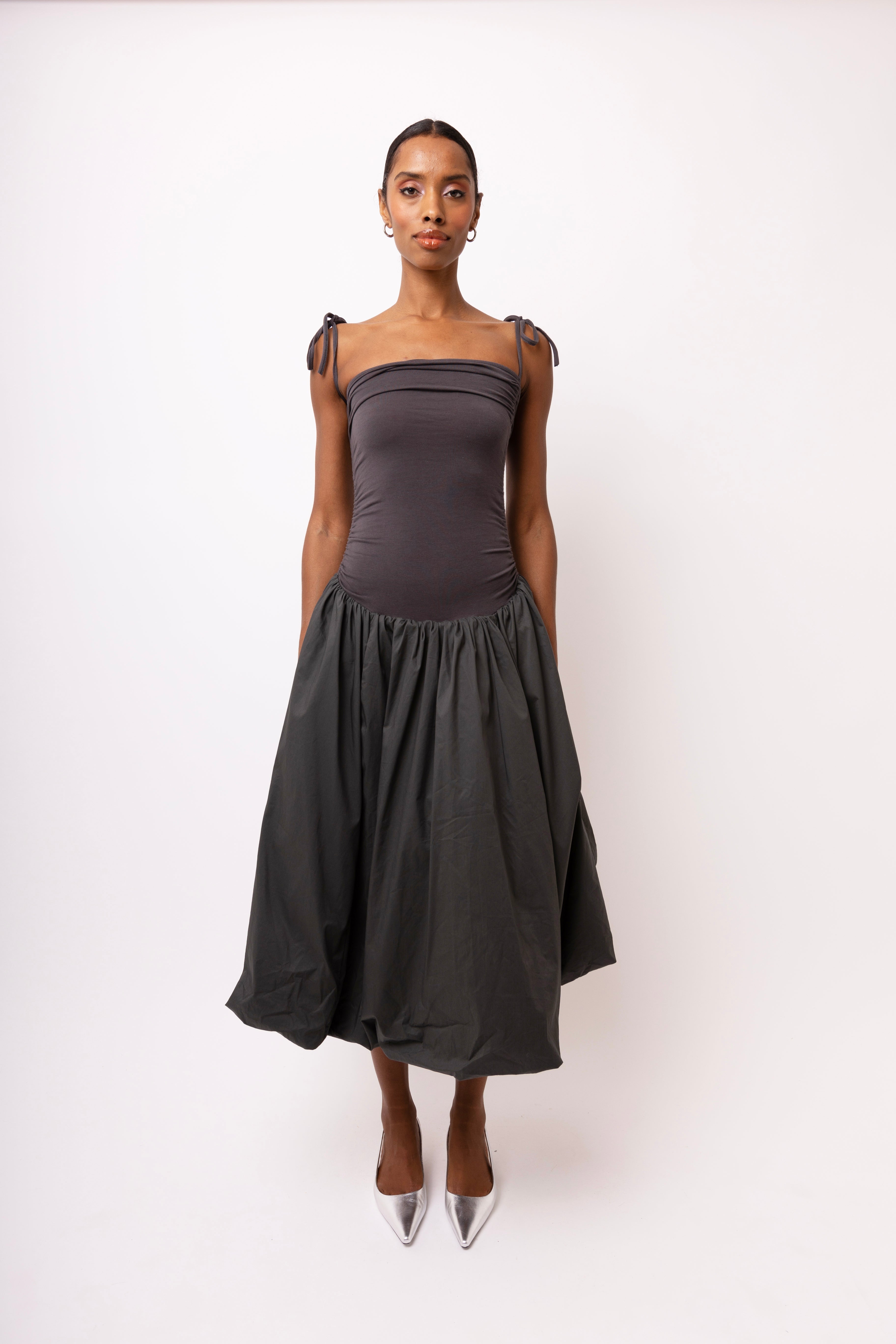 Allen Dark Grey Fluffy Midi Dresses
