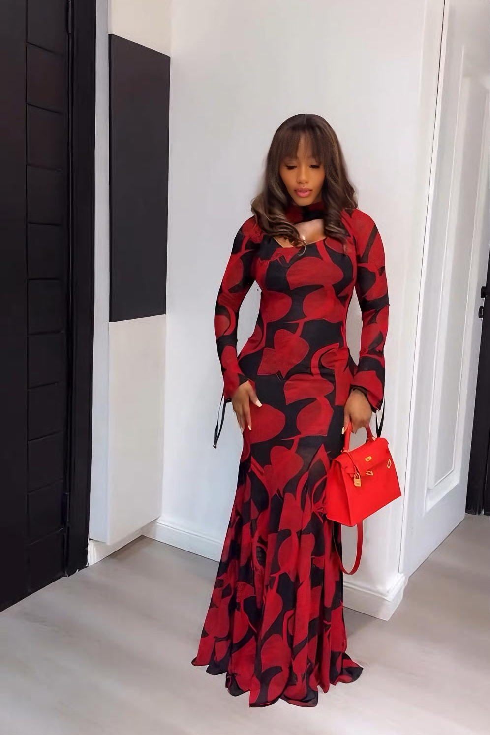 Vibrant Ankara Tie-Neck Fishtail Maxi Dress