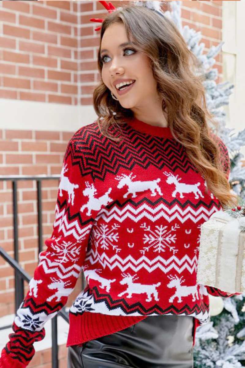 Pull tricoté à rayures avec motif de renne de Noël