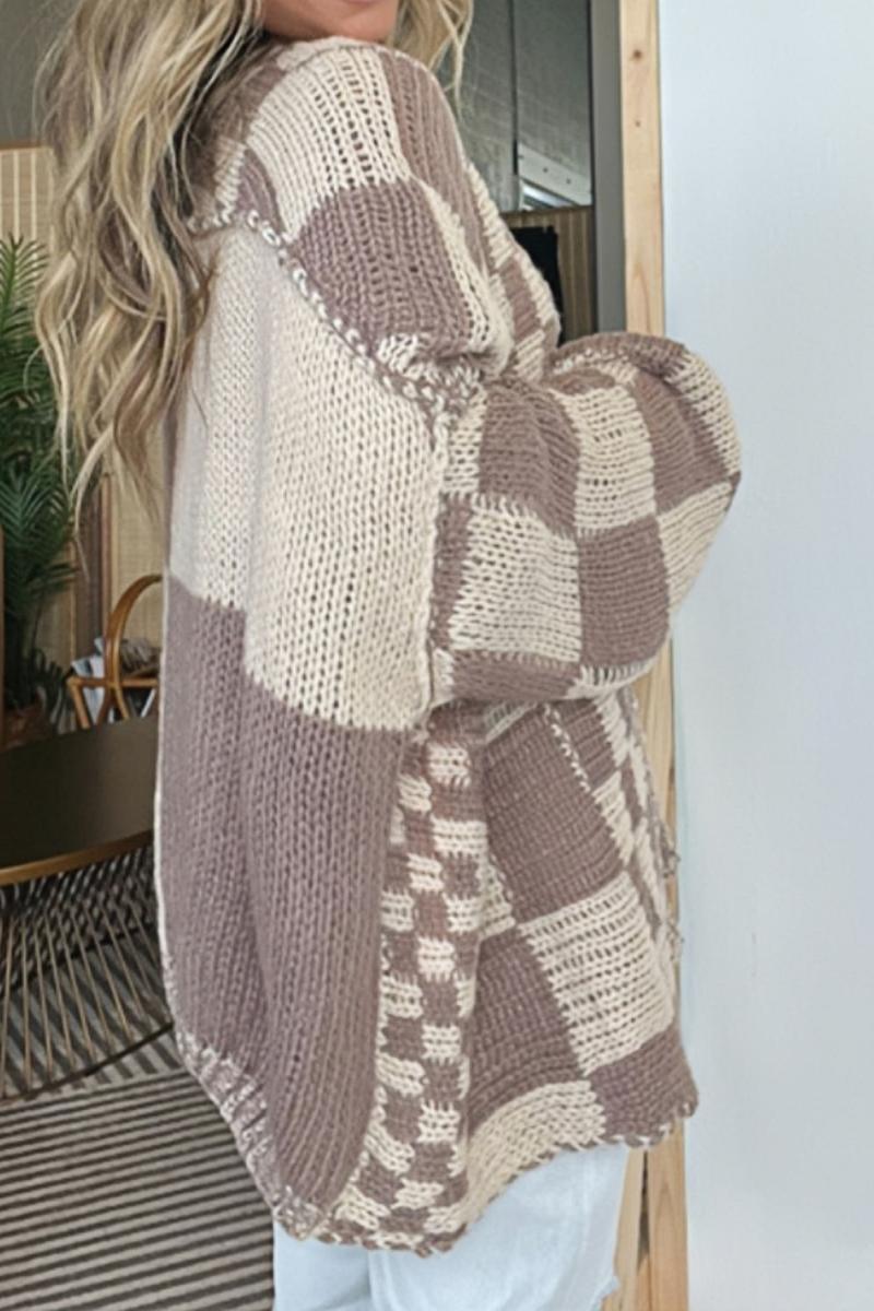 Plaid langærmet cardigan med åben front