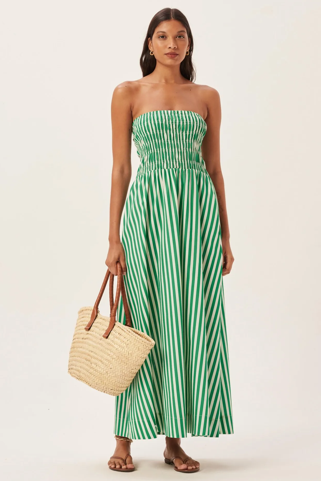 Maud Smocked Stripe Tube Maxi Dress-Sunfere