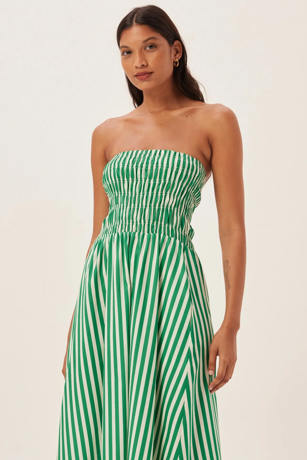 Maud Smocked Stripe Tube Maxi Dress-Sunfere