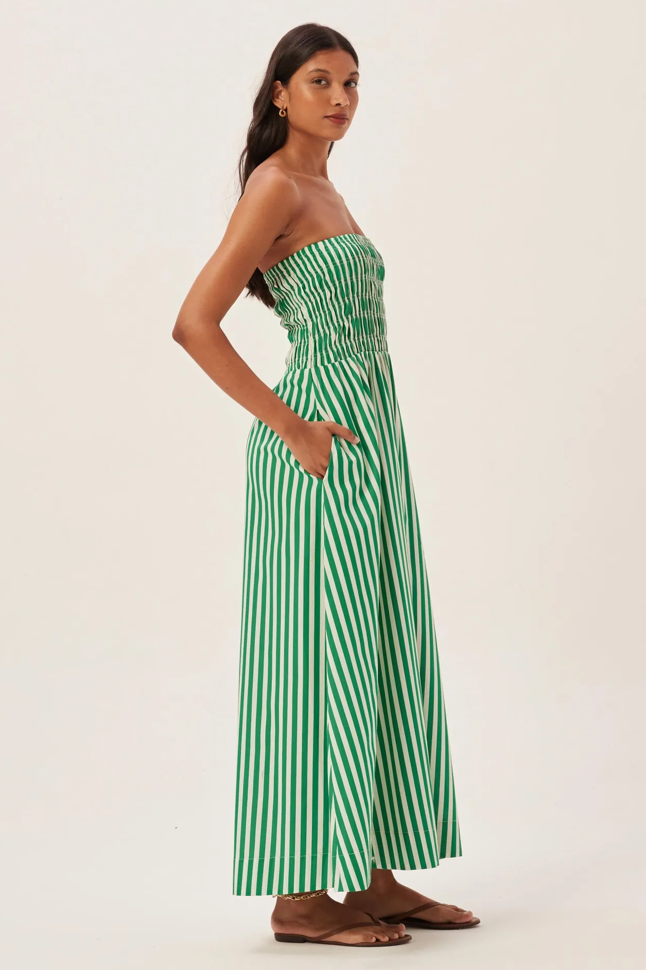 Maud Smocked Stripe Tube Maxi Dress-Sunfere