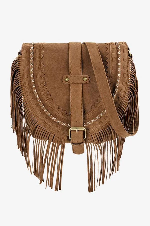 Brun Western Cowboy Style Fringe Crossbody taske