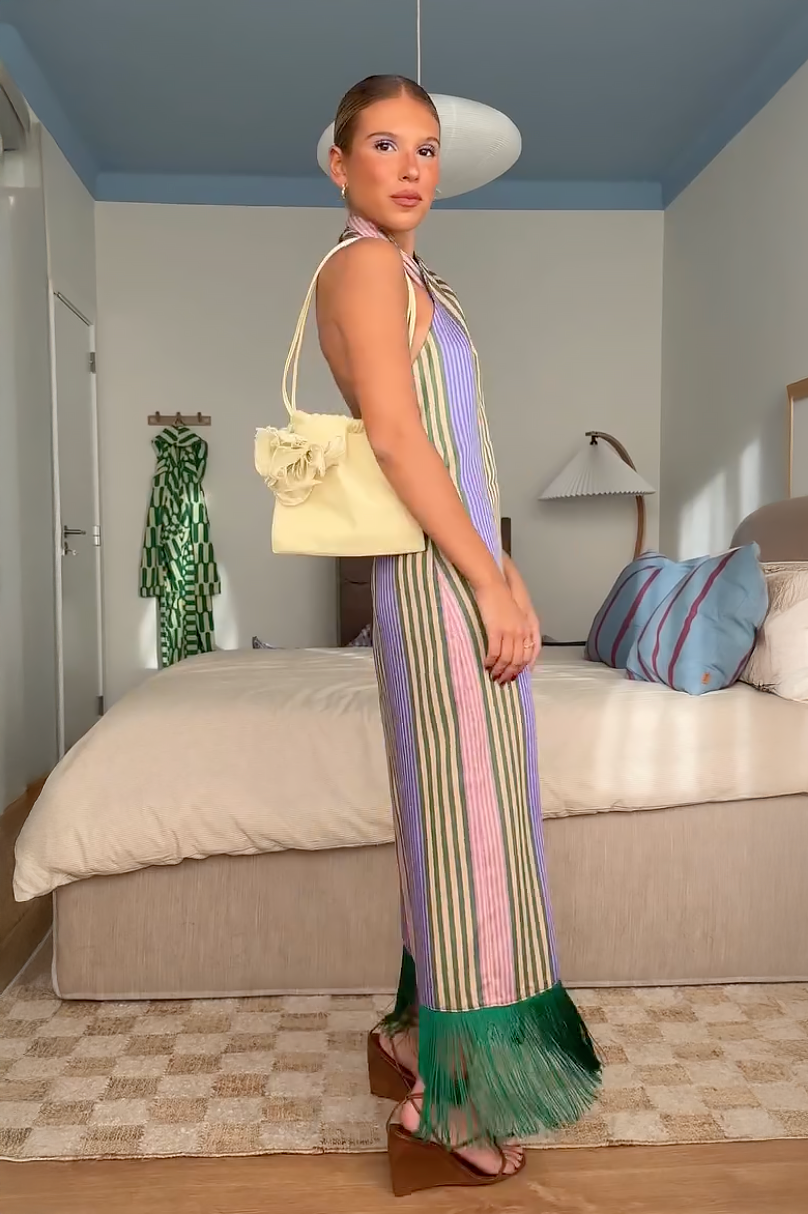 Multicolor Striped Halter Maxi Dress