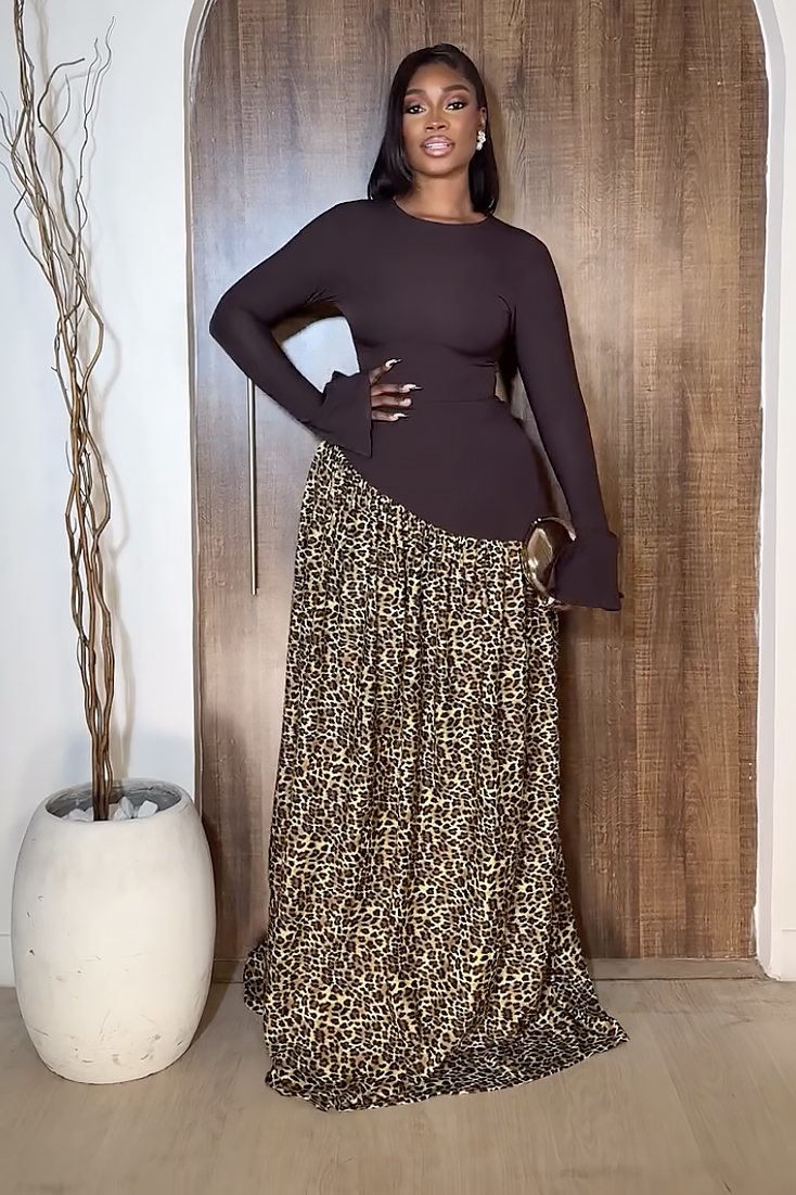 Chic Brown-Leopard Maxi Dress