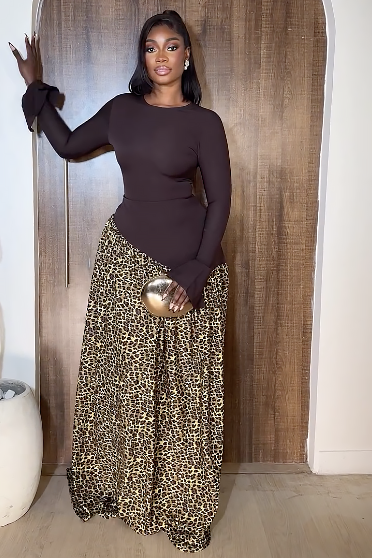 Chic Brown-Leopard Maxi Dress