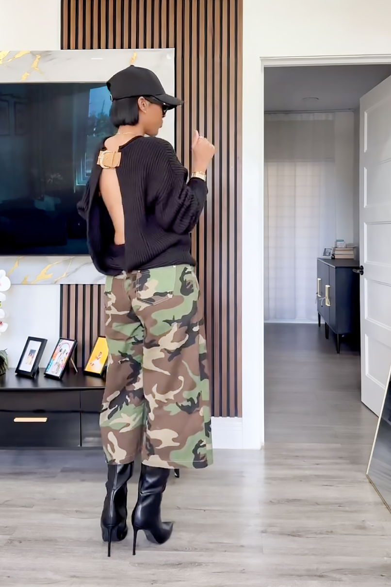 Camo Cargo Wide-Leg Pants
