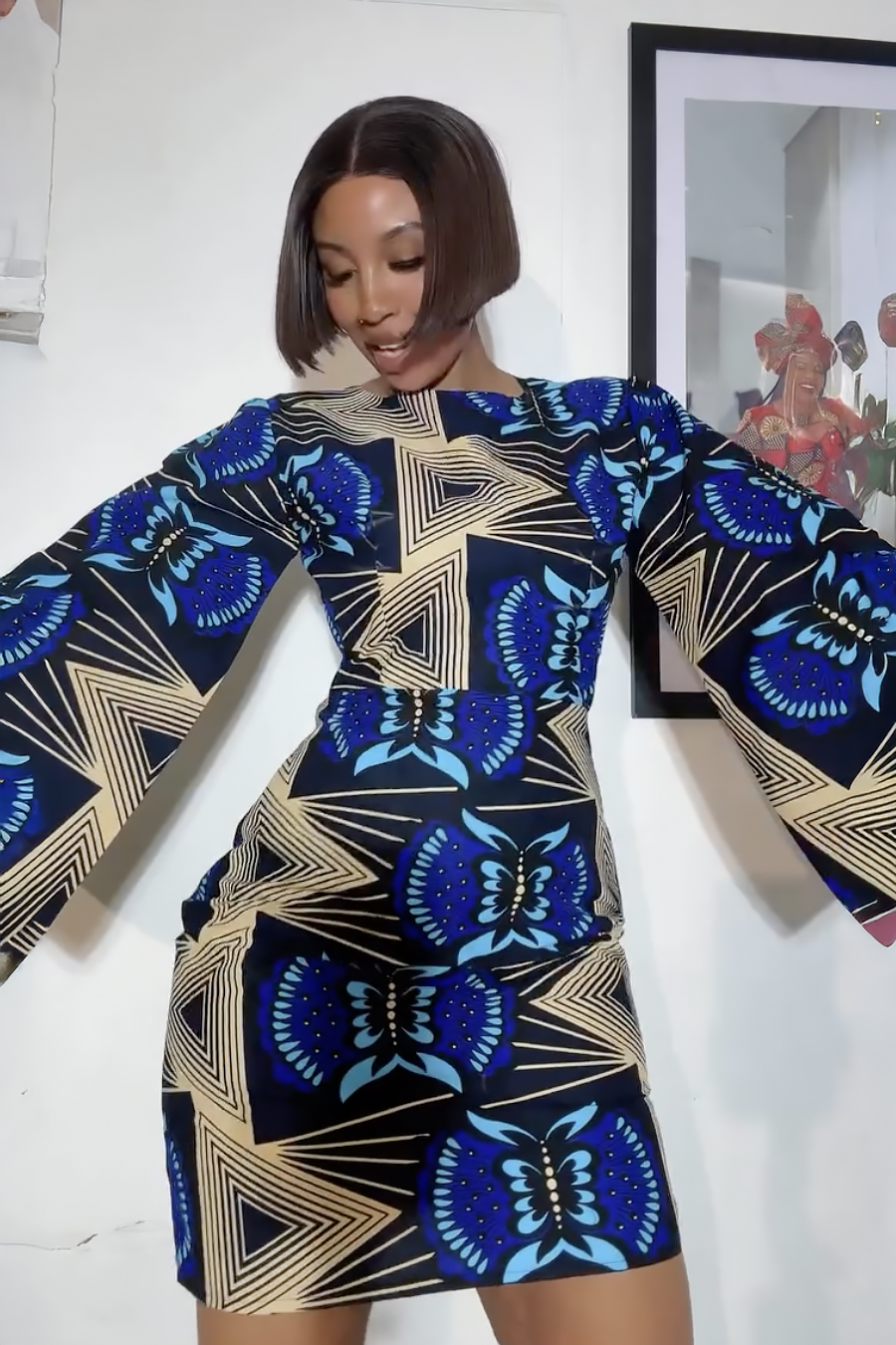 Indigo Butterfly Bell Mini Dress