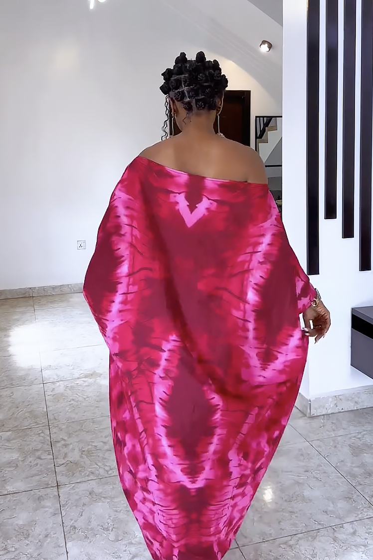 Tie-Dye Asymmetrical Off-Shoulder Maxi Dress