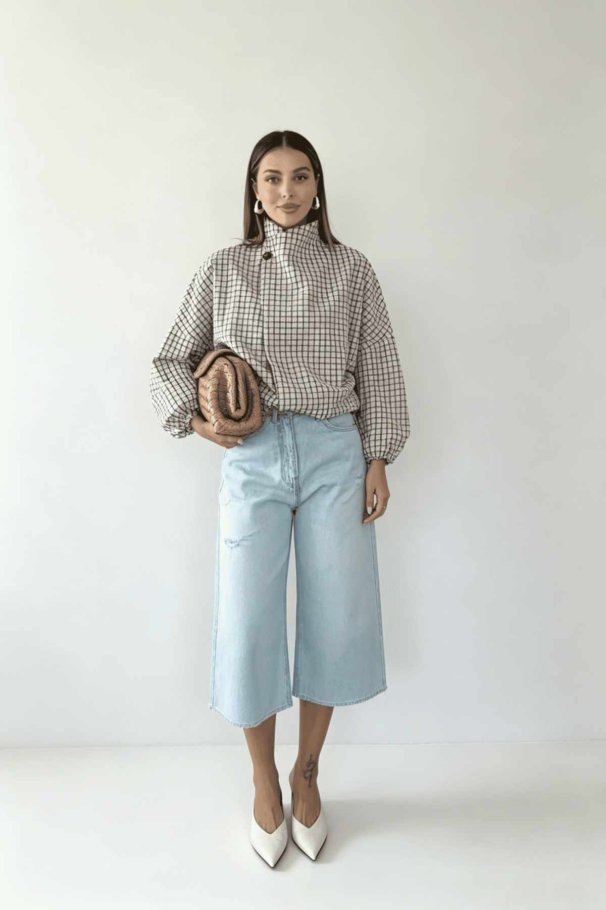 Plaid Asymmetric Button Loose Jacket