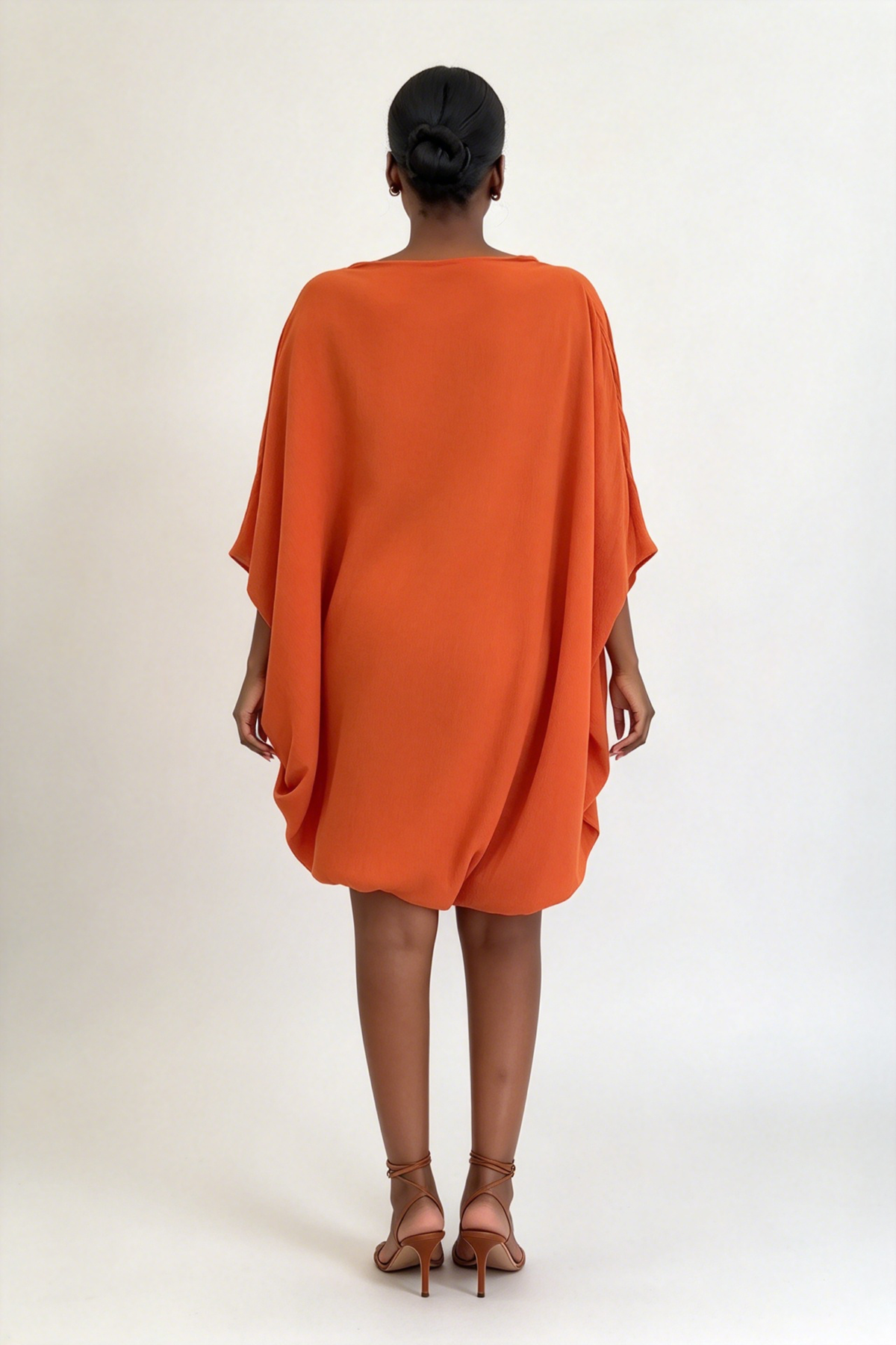 Orange Loose-Sleeve Ruched Size Mini Dress