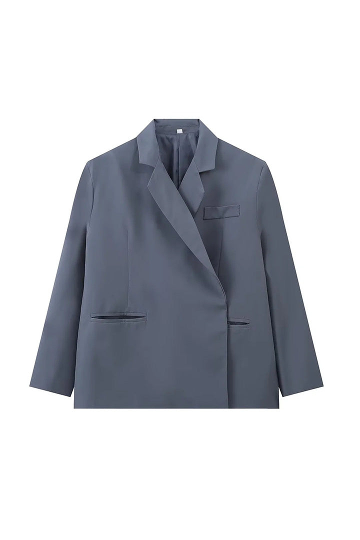 Iwwergréisst Side Slit Blazer Steel Blue