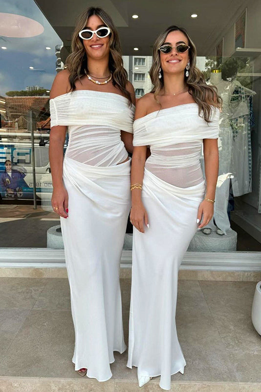 Off-Shoulder Mesh Maxi Dress