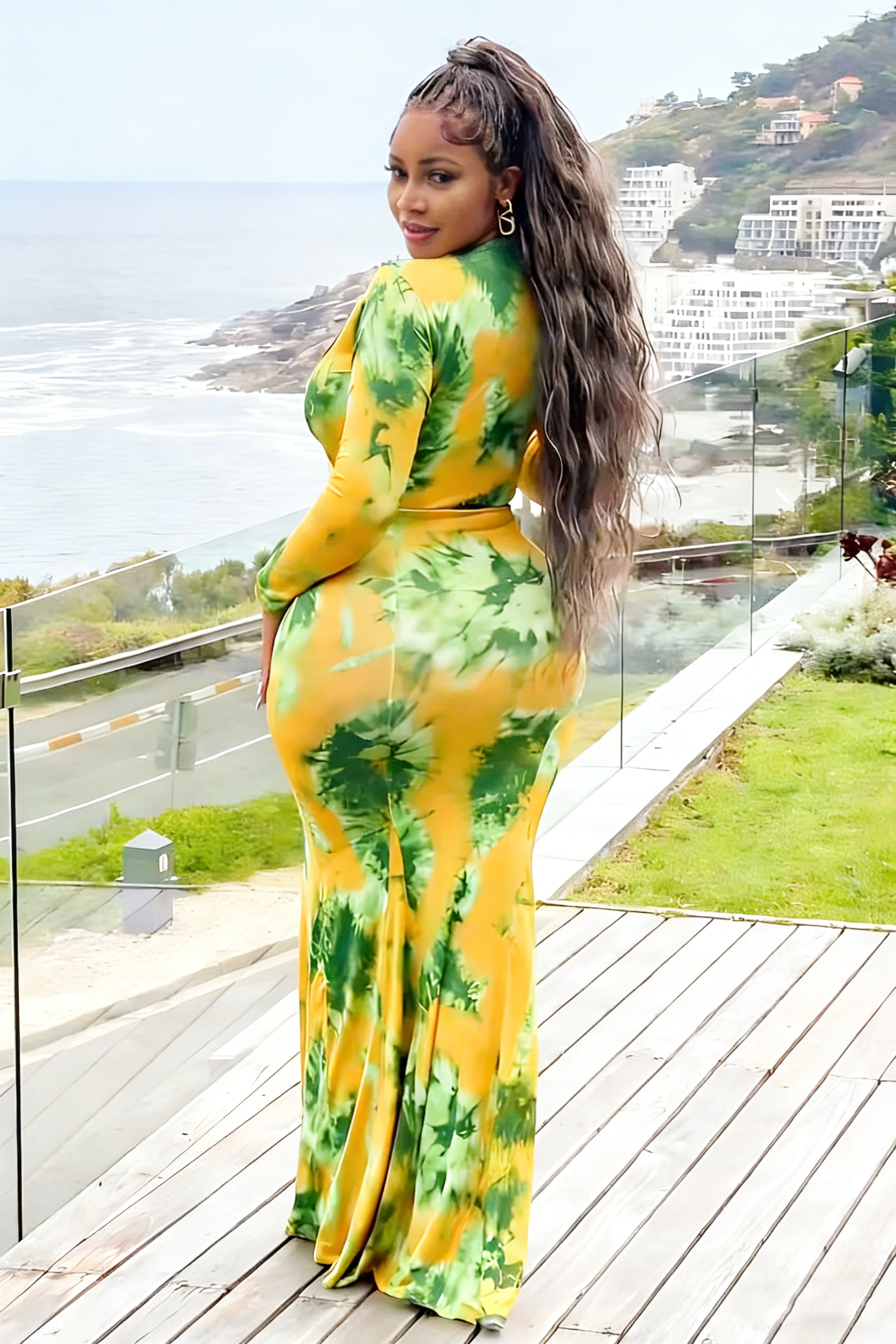 Conjunto de calças florais com mangas balonê Félice