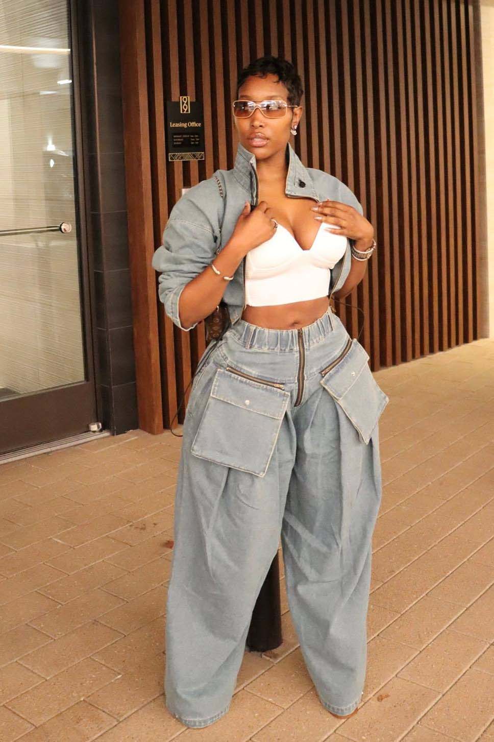 Vintage Wide-Leg Denim Two-Piece