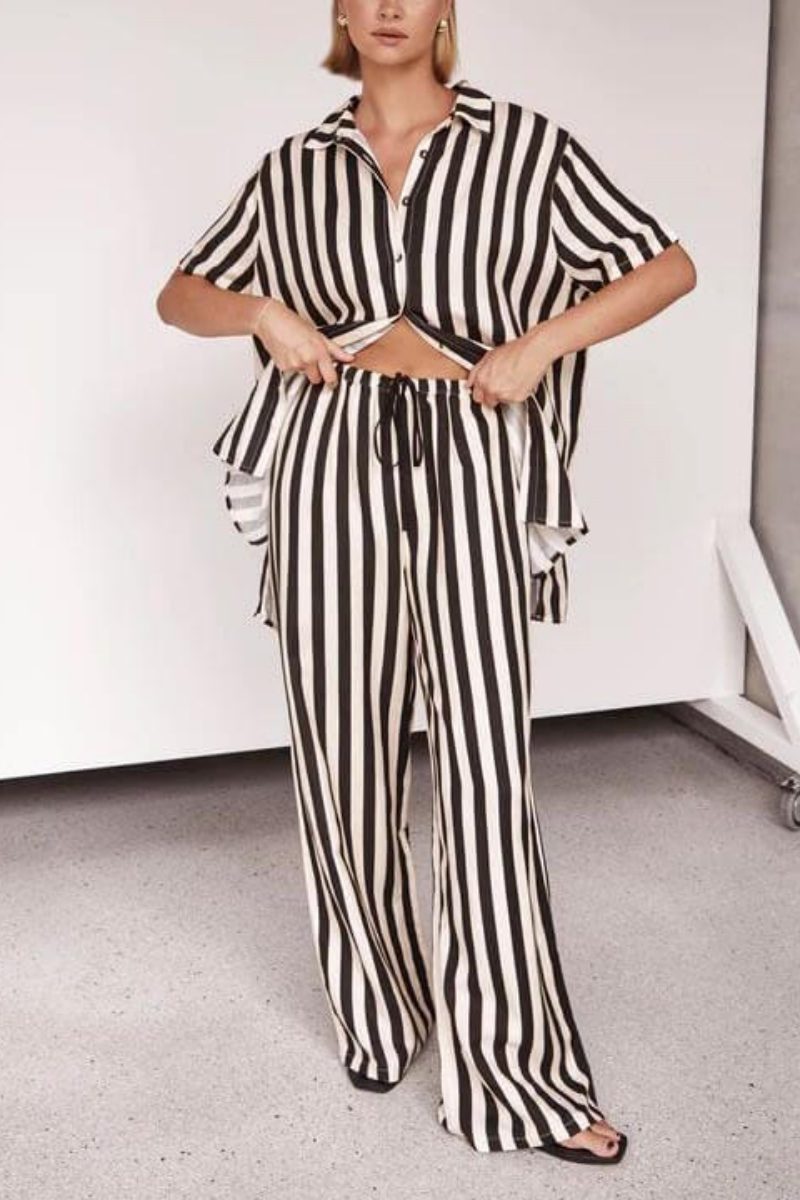Set de pantaloni largi în dungi casual resort