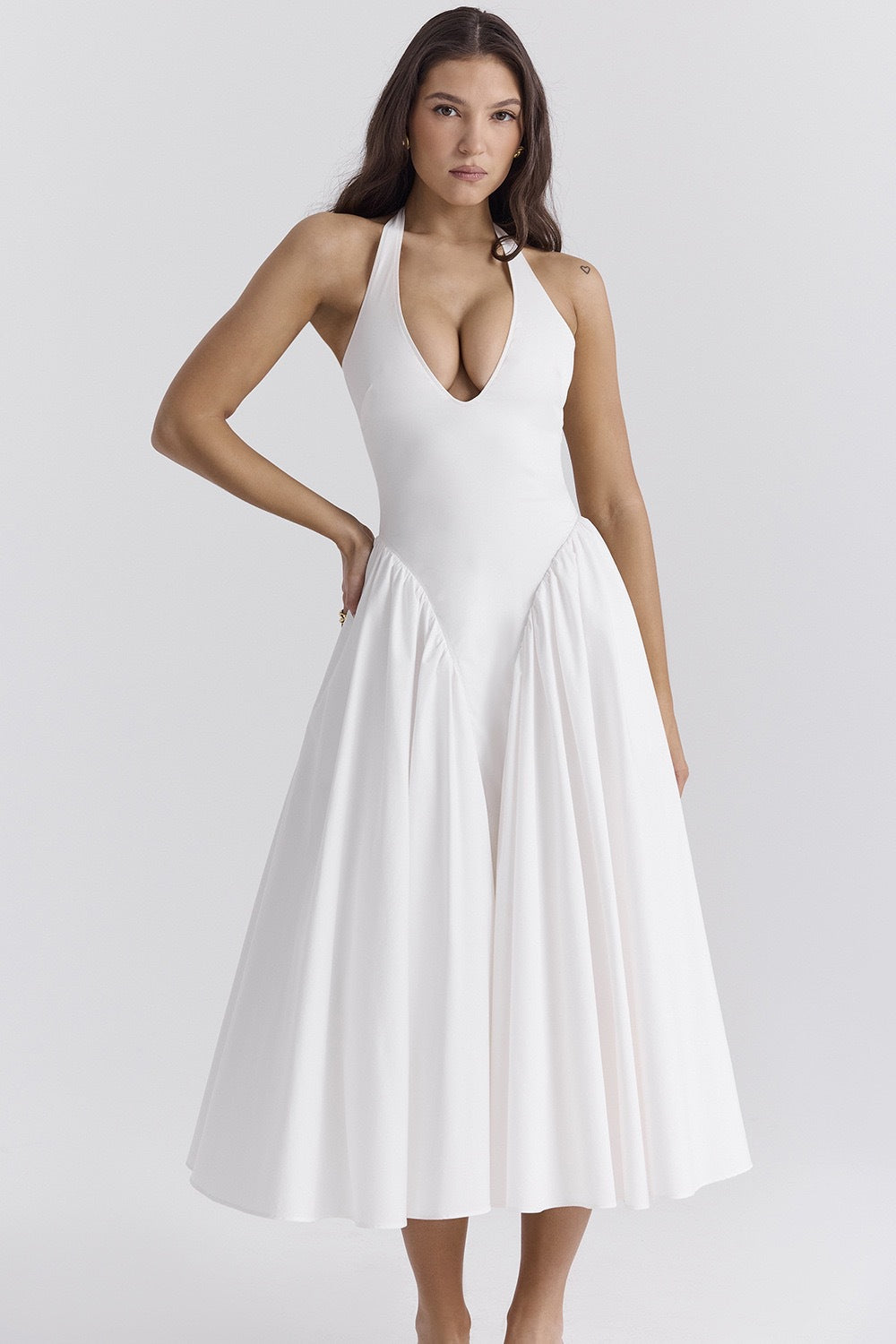 Vestido Midi Halter de Algodão Branco