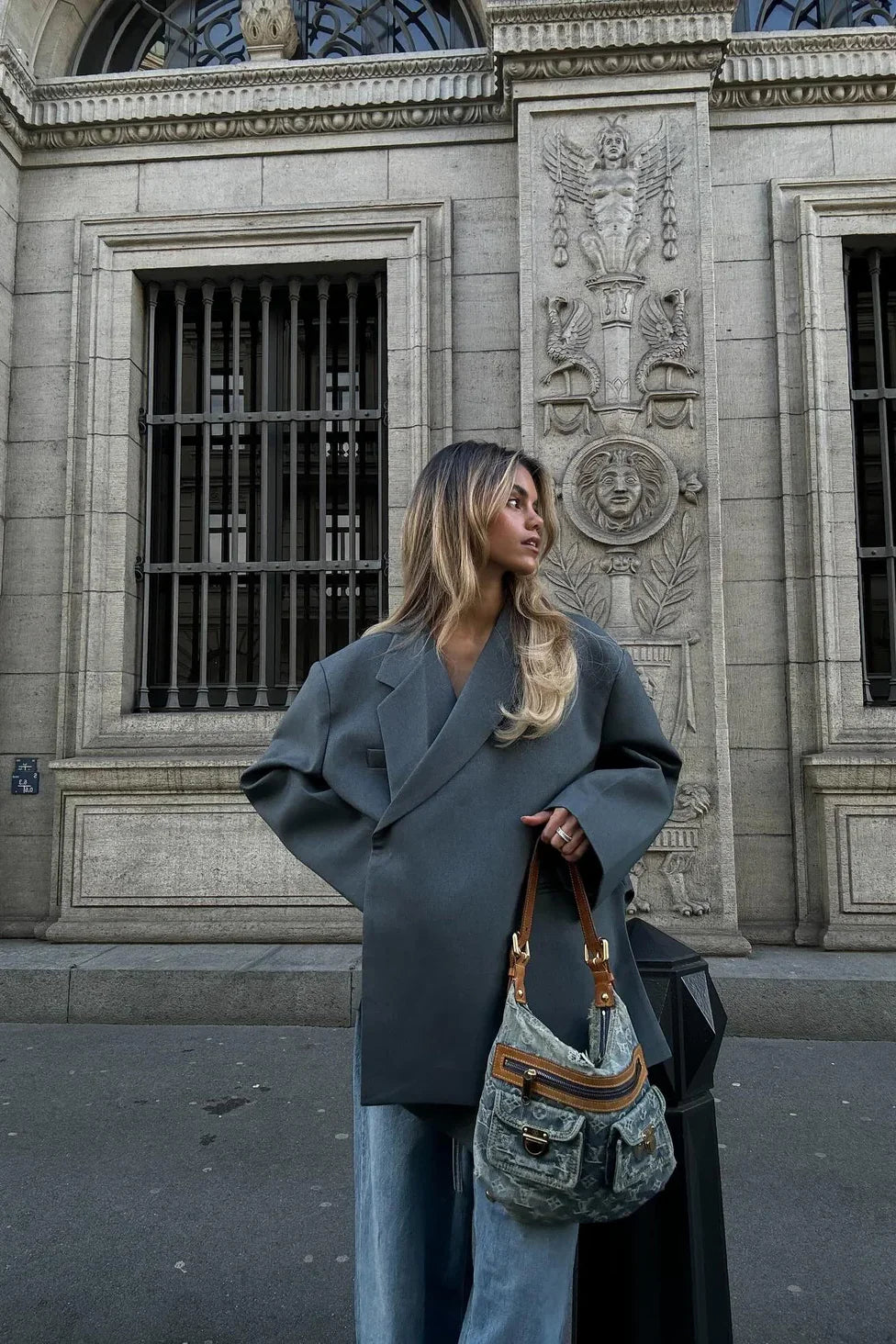 Oversized Zijsplit Blazer Staalblauw