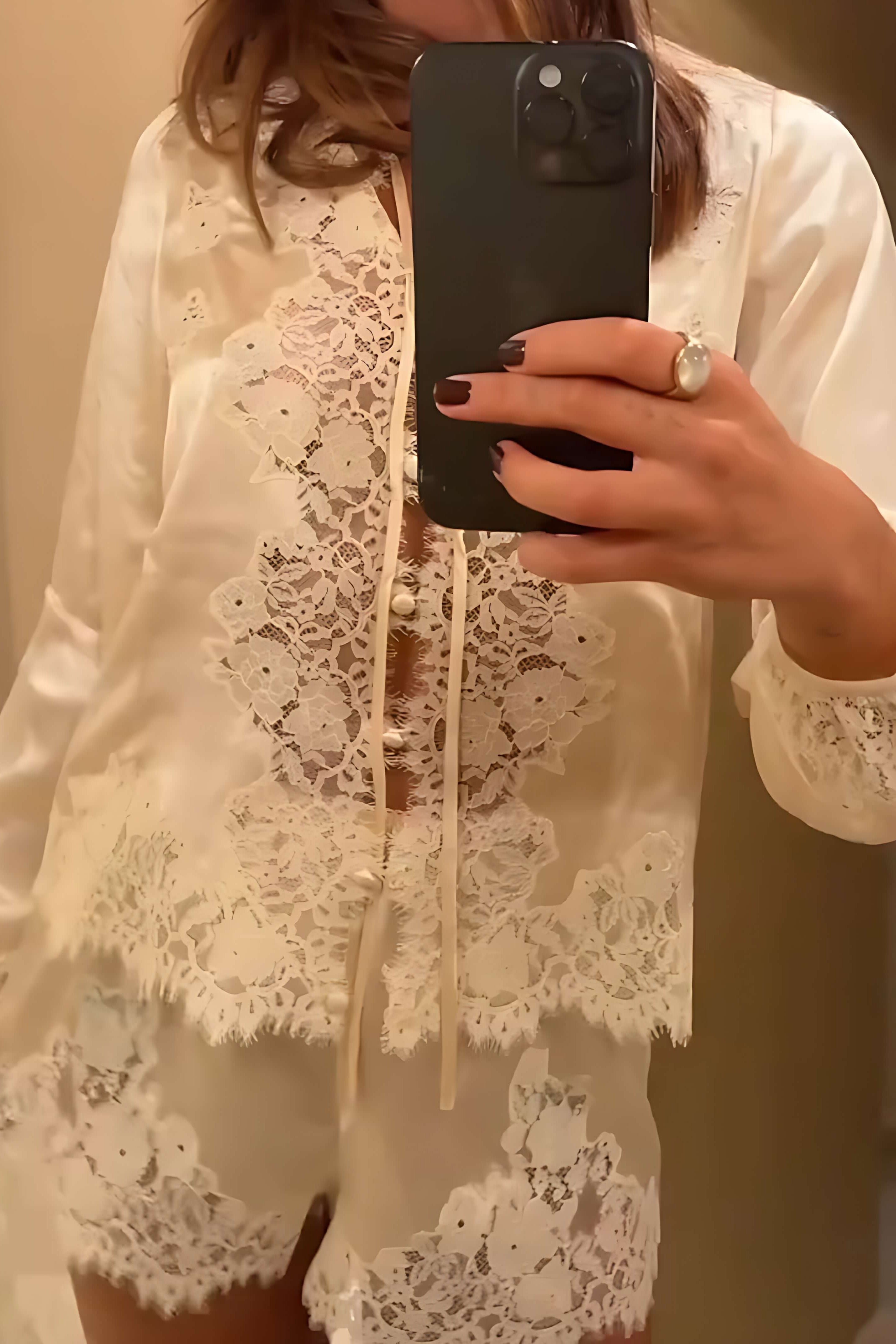 LaceTrimmed Satin Pajama Set
