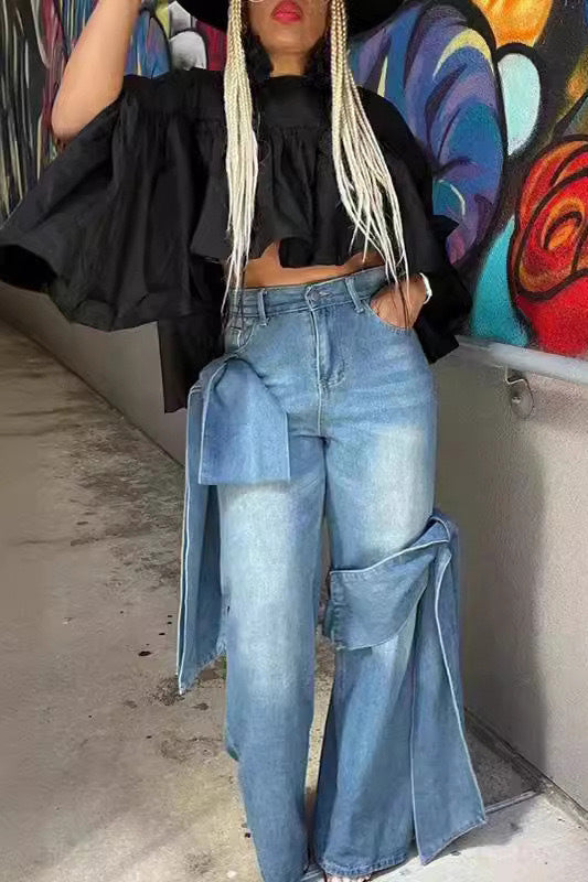 High-Waisted Denim Cargo