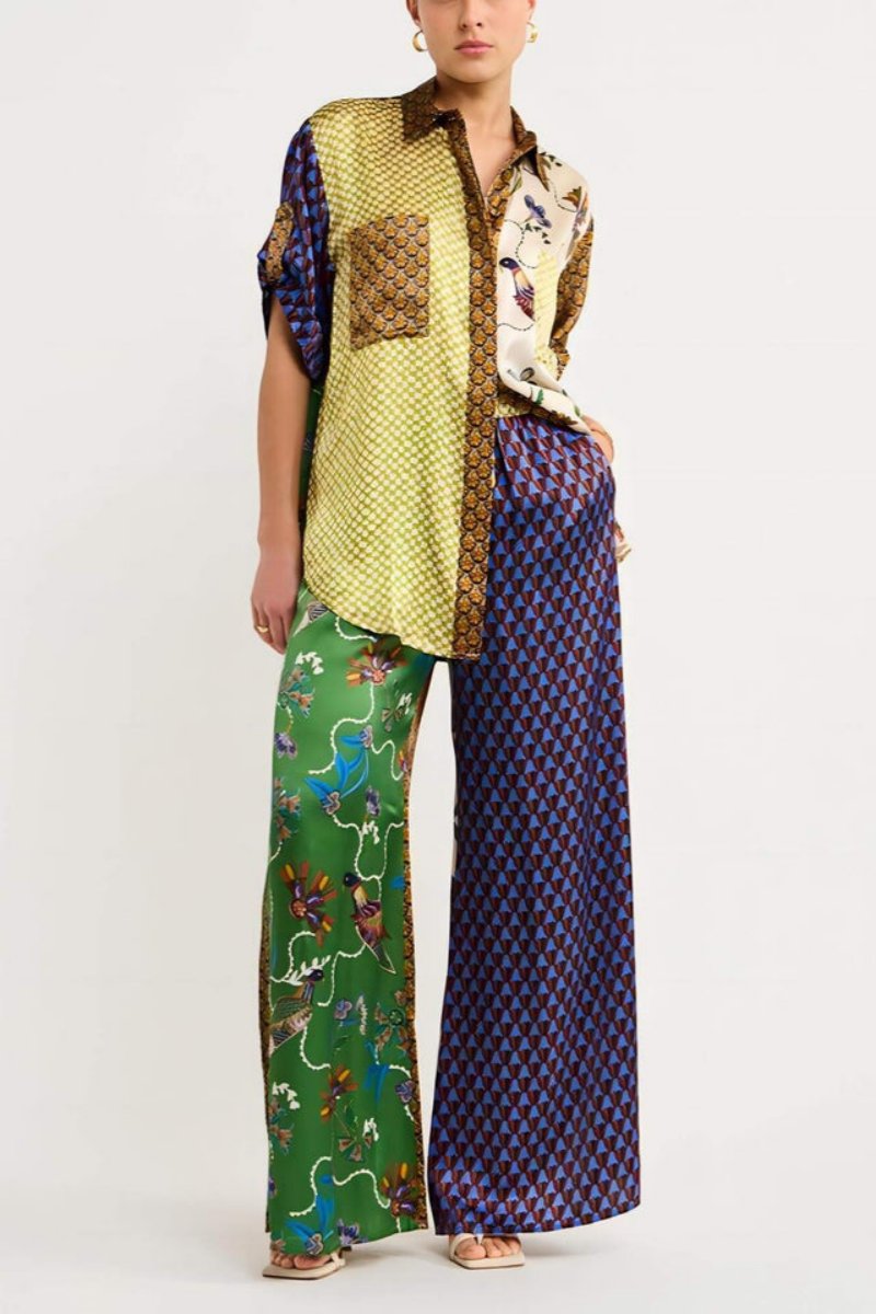 Special Folk Print Loose Wide Leg Pants-Set