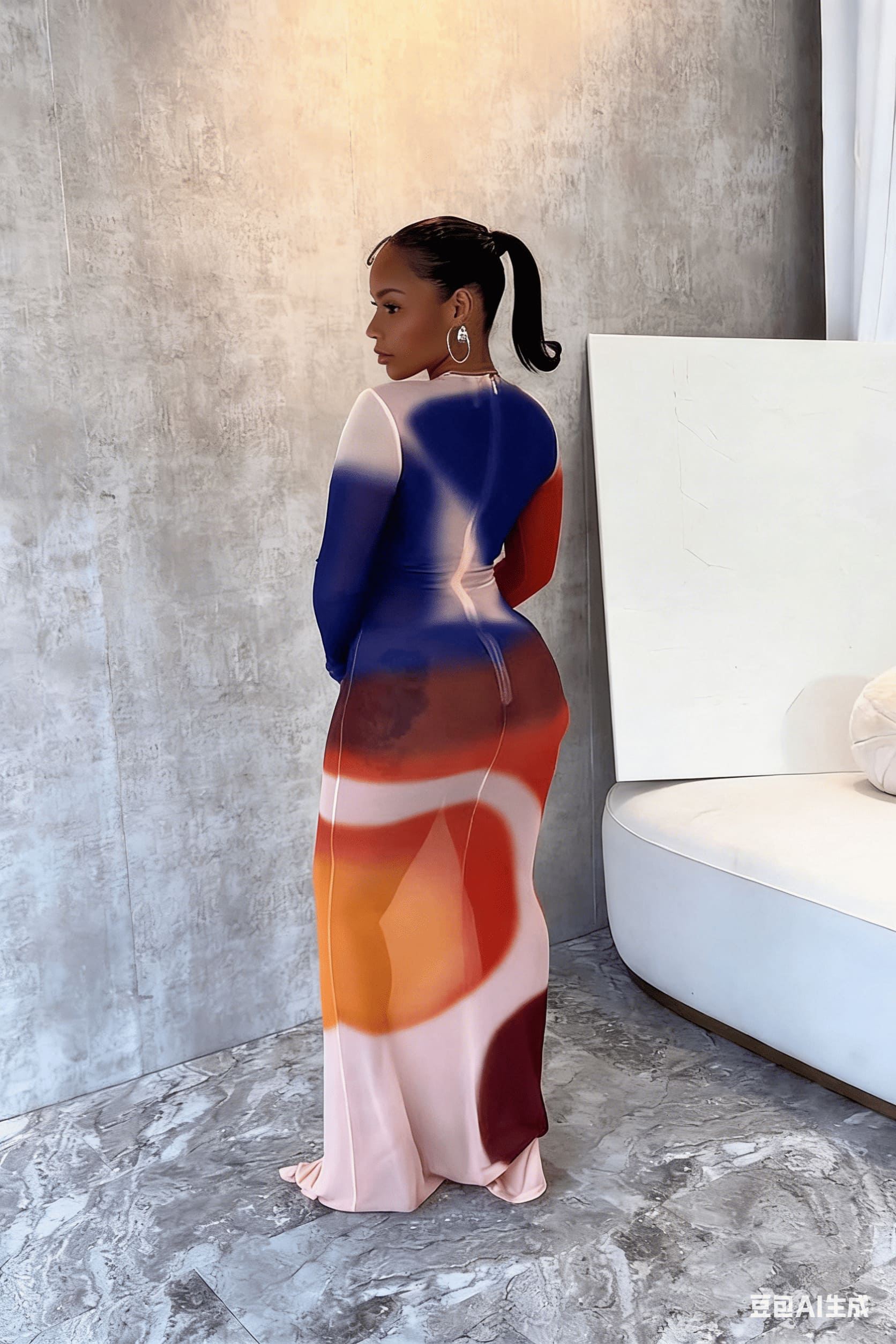 Fluid Sunset Slim Fit Mermaid Maxi Dress